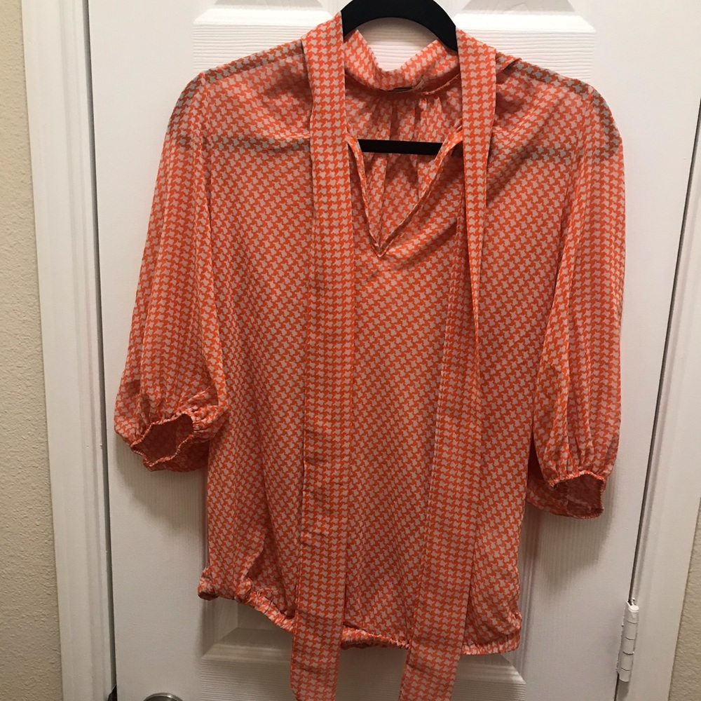 Forever 21 Houndstooth Tie Neck Blouse